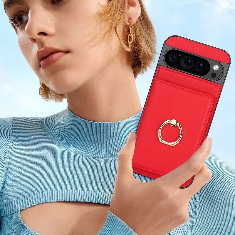 For Google Pixel 9 RFID Anti-theft Card Ring Holder Phone Case(Red)