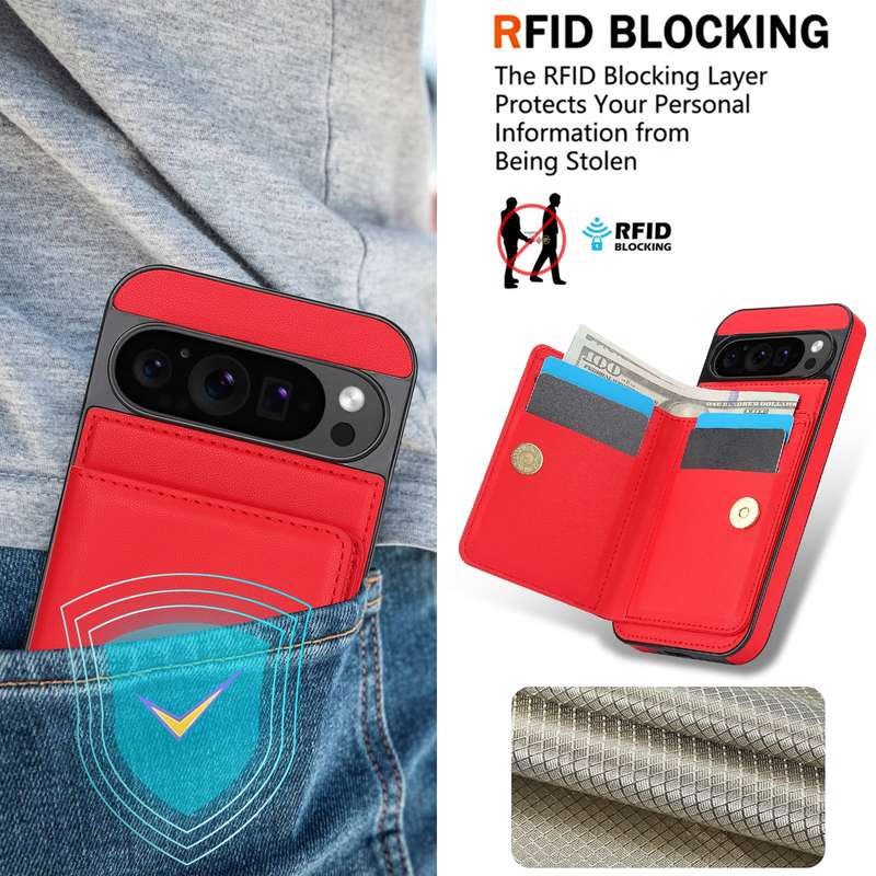 For Google Pixel 9 RFID Anti-theft Card Ring Holder Phone Case(Red)