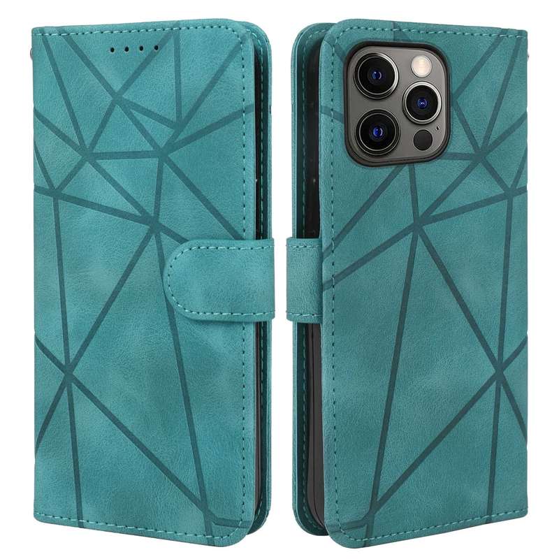 For iPhone 12 Pro Max Skin Feel Geometric Lines Leather Phone Case(Green)