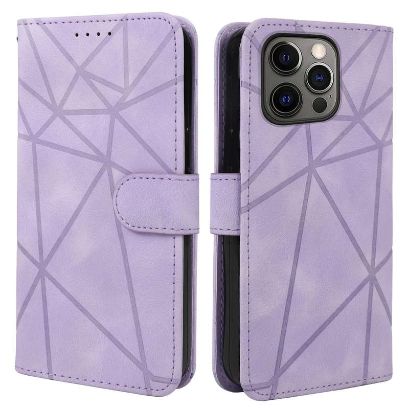 For iPhone 12 Pro Max Skin Feel Geometric Lines Leather Phone Case(Purple)