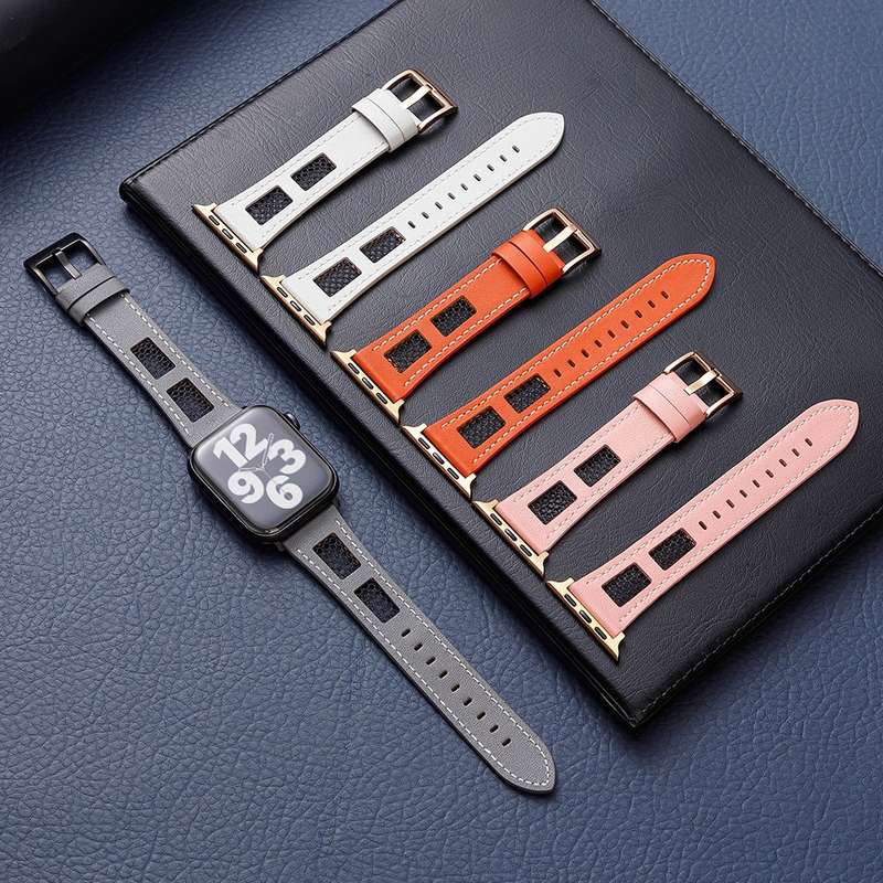 For Apple Watch SE 2023 40mm Mesh Calfskin Genuine Leather Watch Band(Grey)