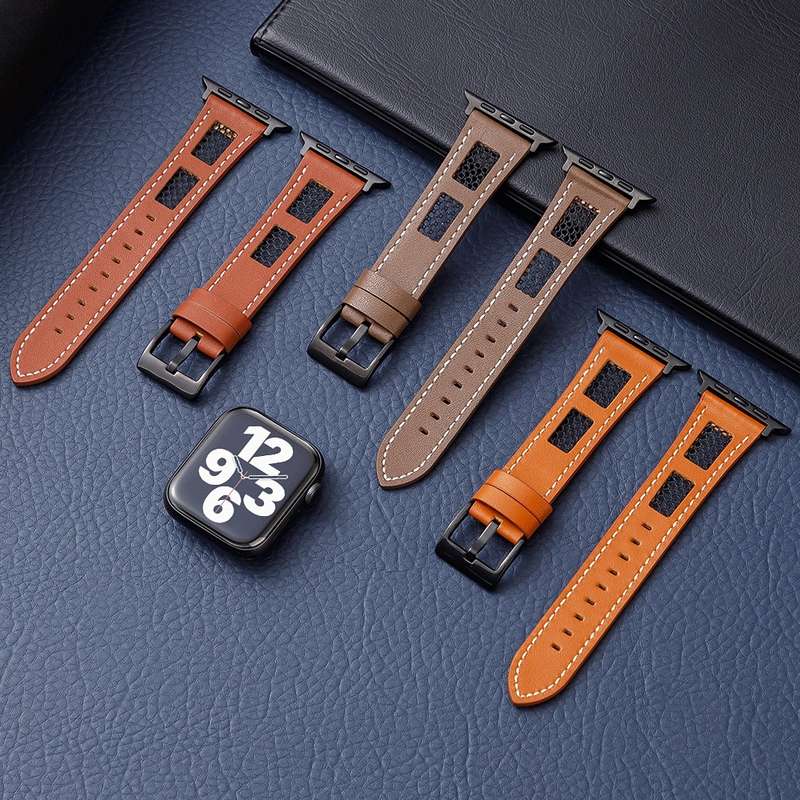 For Apple Watch SE 2023 40mm Mesh Calfskin Genuine Leather Watch Band(Grey)