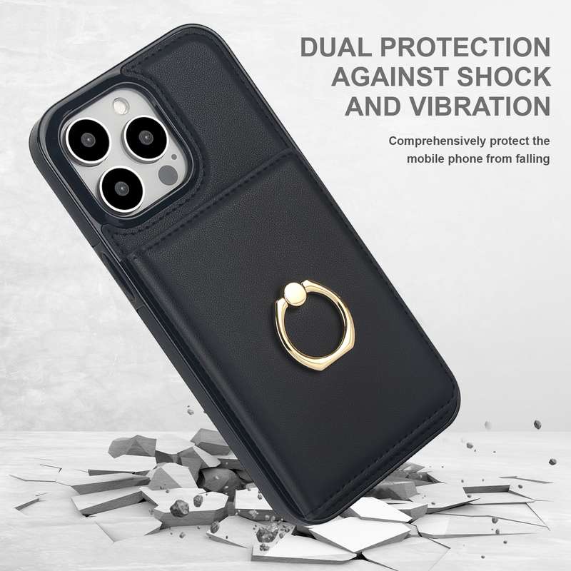 For iPhone 15 Pro Max RFID Anti-theft Card Ring Holder Phone Case(Black)
