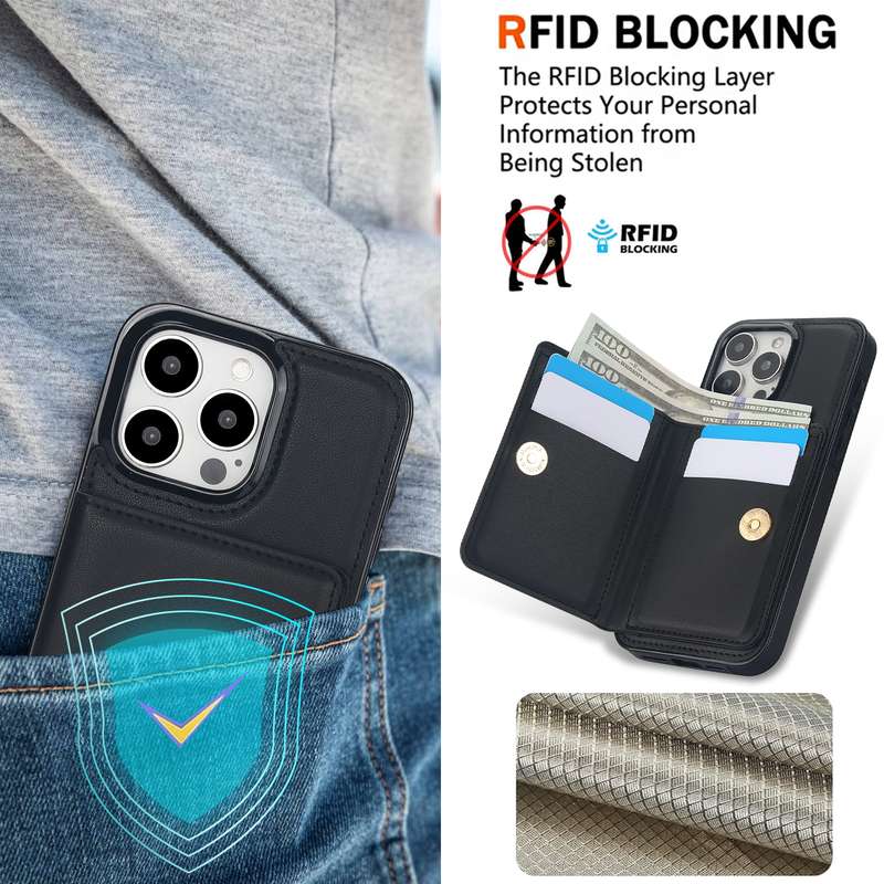 For iPhone 15 Pro Max RFID Anti-theft Card Ring Holder Phone Case(Black)