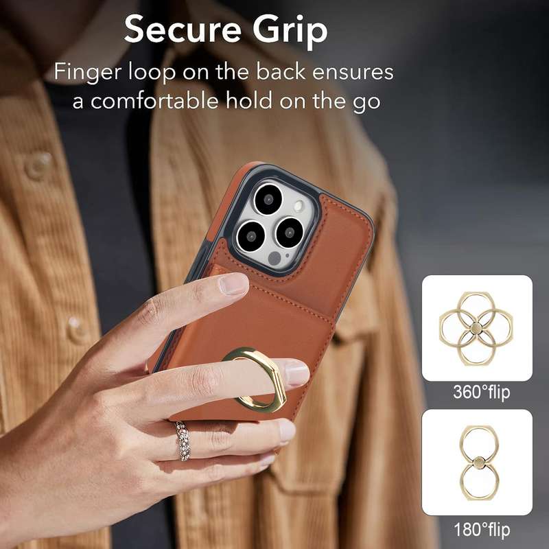 For iPhone 14 Pro Max RFID Anti-theft Card Ring Holder Phone Case(Brown)