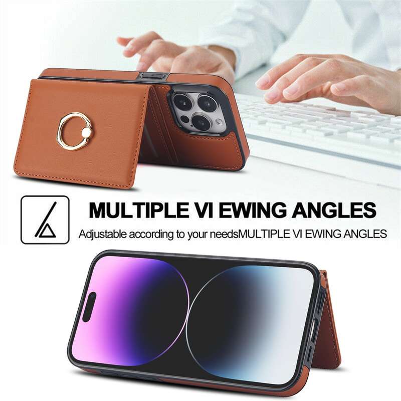 For iPhone 14 Pro Max RFID Anti-theft Card Ring Holder Phone Case(Brown)