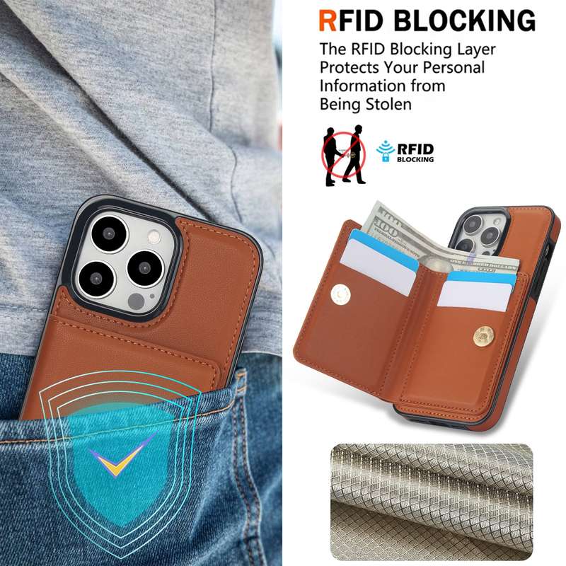 For iPhone 14 Pro Max RFID Anti-theft Card Ring Holder Phone Case(Brown)
