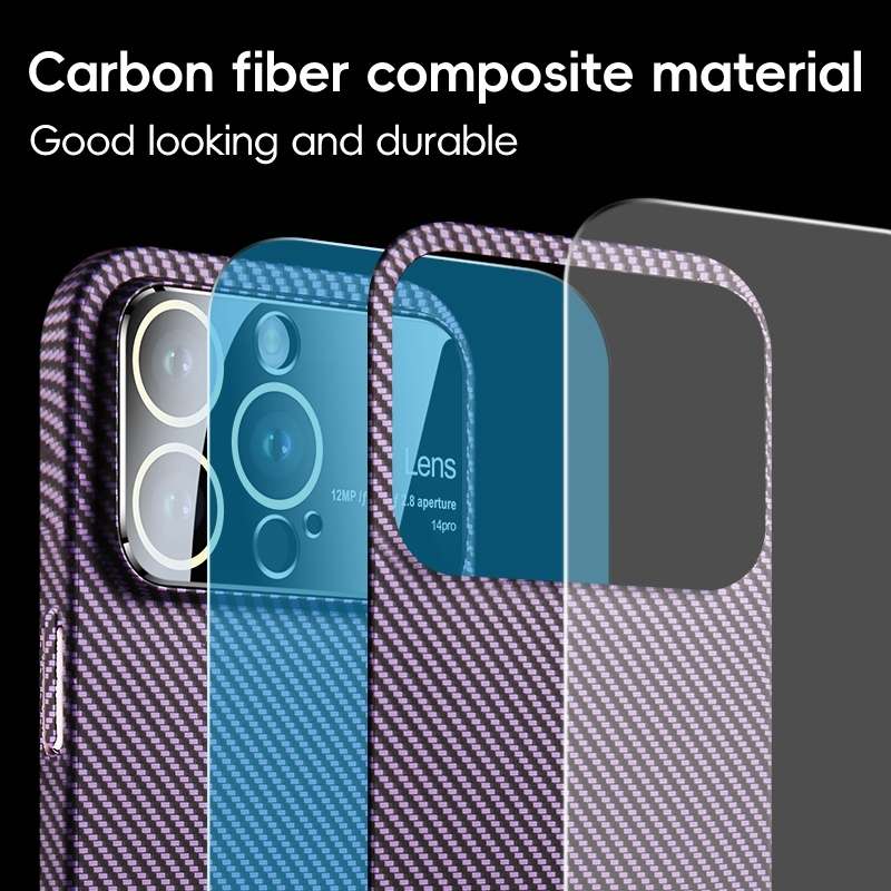 For iPhone 13 Pro Large Window Carbon Fiber Shockproof Phone Case(Red)