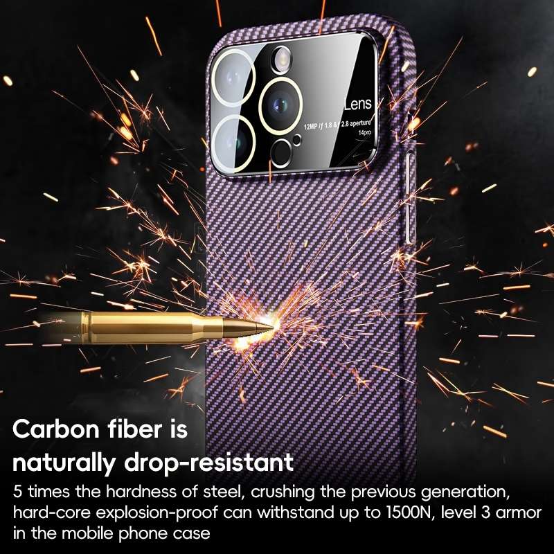For iPhone 13 Pro Large Window Carbon Fiber Shockproof Phone Case(Red)