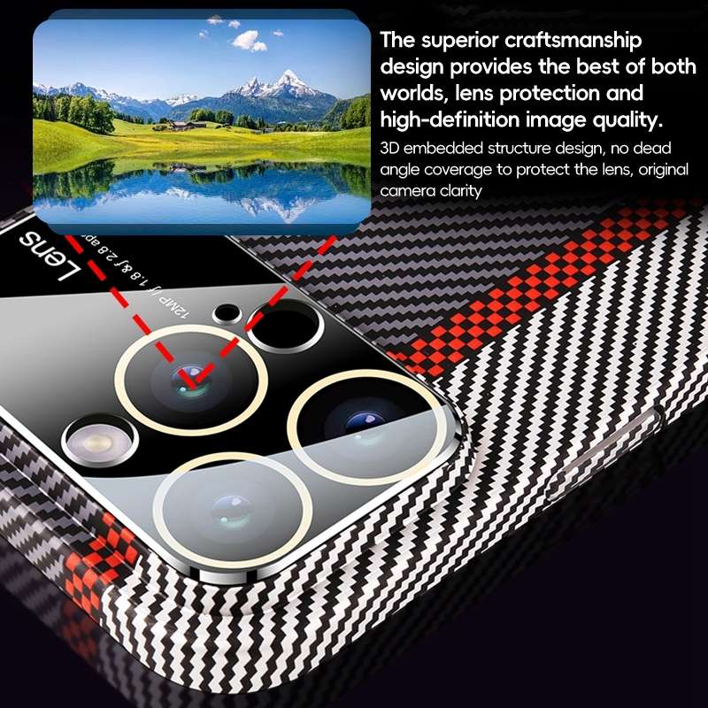 For iPhone 13 Pro Large Window Carbon Fiber Shockproof Phone Case(Red)