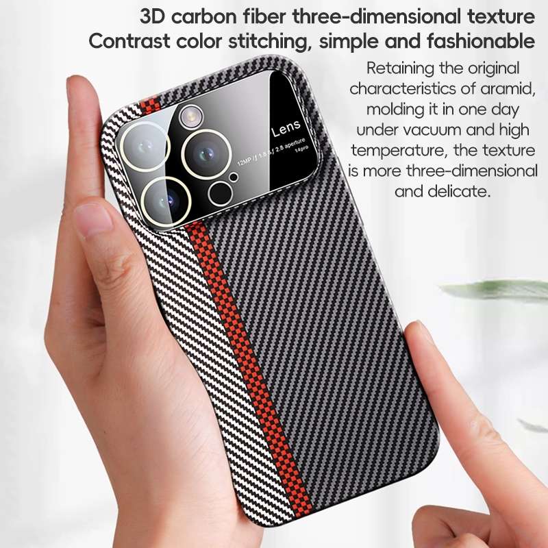 For iPhone 13 Pro Large Window Carbon Fiber Shockproof Phone Case(Red)