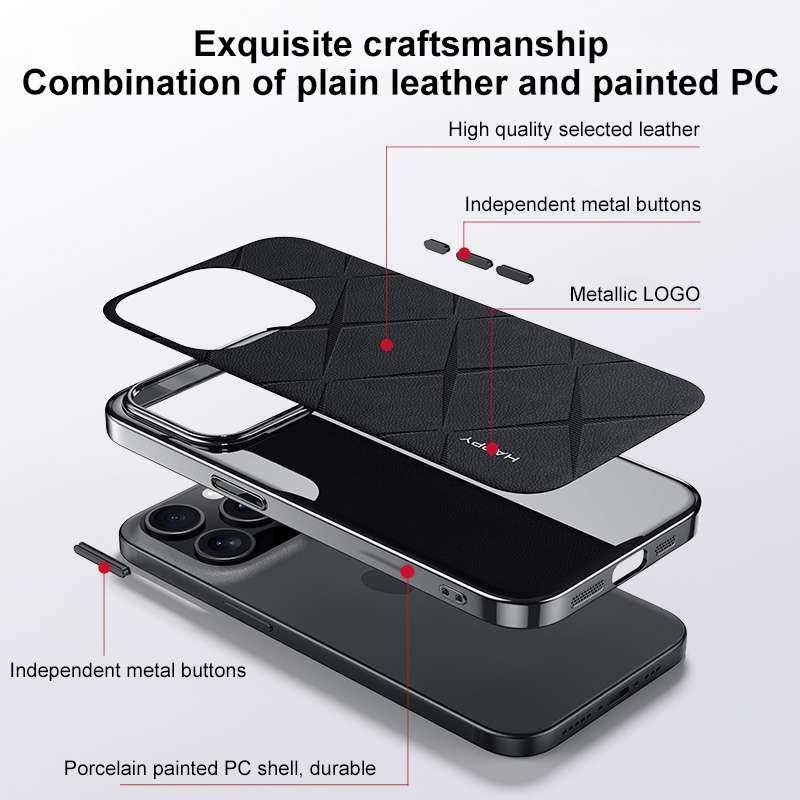 For iPhone 13 Plain Leather PC Phone Case(Wine Red)