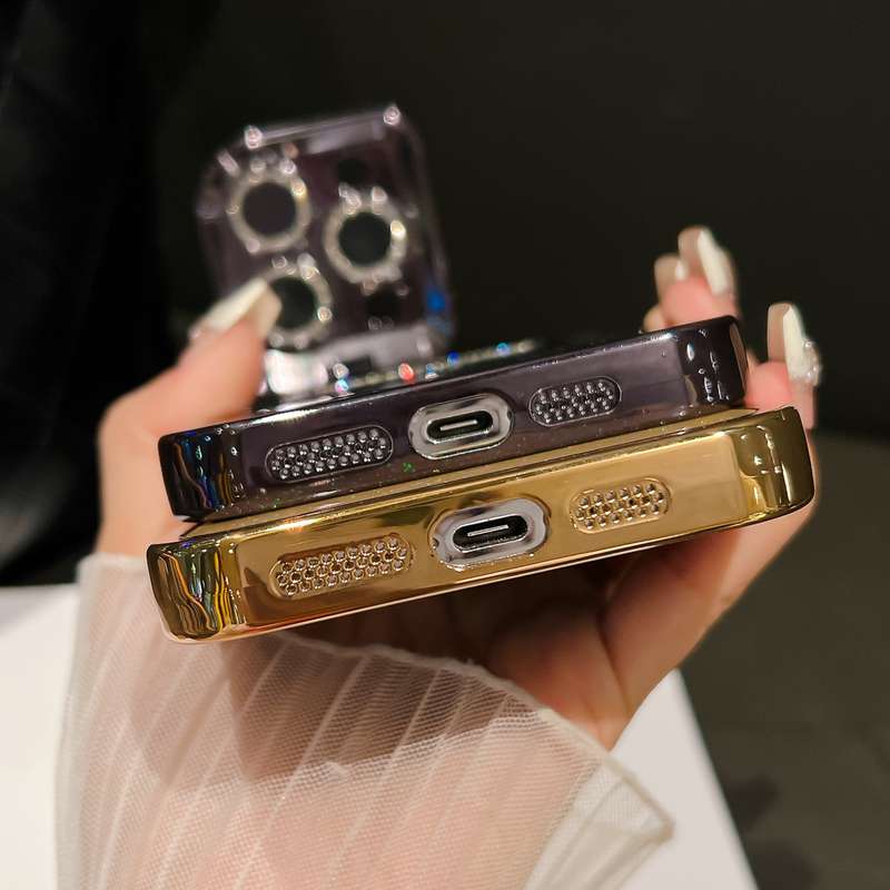 For iPhone 15 Pro Starry Glitter MagSafe Lens Holder Phone Case(Blue)