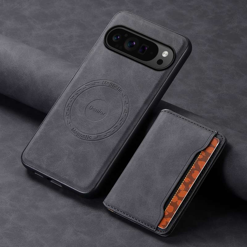 For Google Pixel 9 Pro Denior D13 Retro Texture Leather MagSafe Card Bag Phone Case(Black)