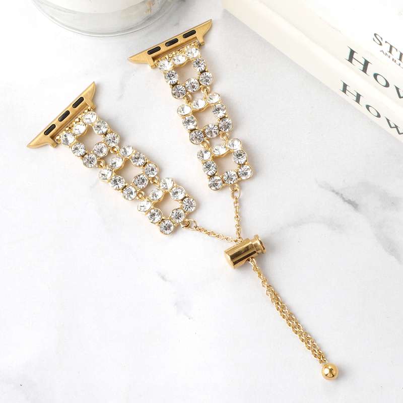 For Apple Watch Series 5 44mm Rhinestone Metal Bracelet Watch Band(Gold)