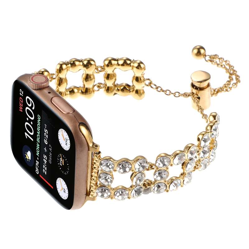 For Apple Watch Series 5 44mm Rhinestone Metal Bracelet Watch Band(Gold)