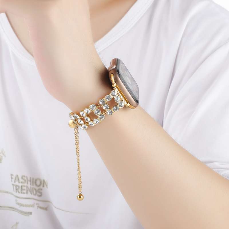 For Apple Watch Series 5 44mm Rhinestone Metal Bracelet Watch Band(Gold)