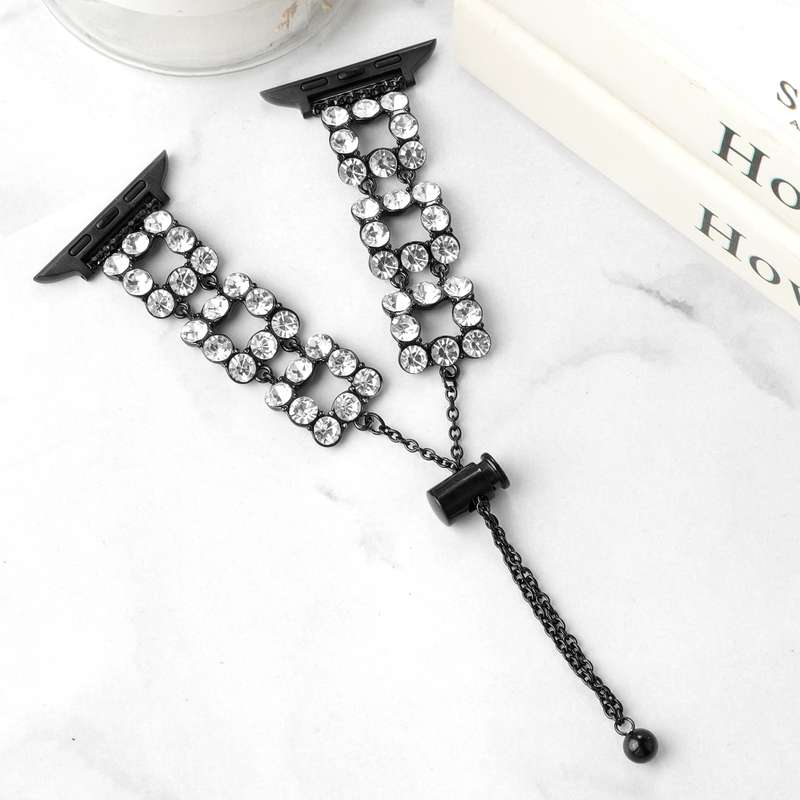 For Apple Watch 38mm Rhinestone Metal Bracelet Watch Band(Black)