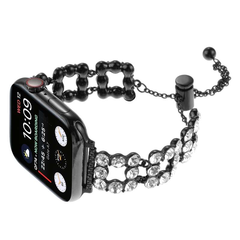 For Apple Watch 38mm Rhinestone Metal Bracelet Watch Band(Black)
