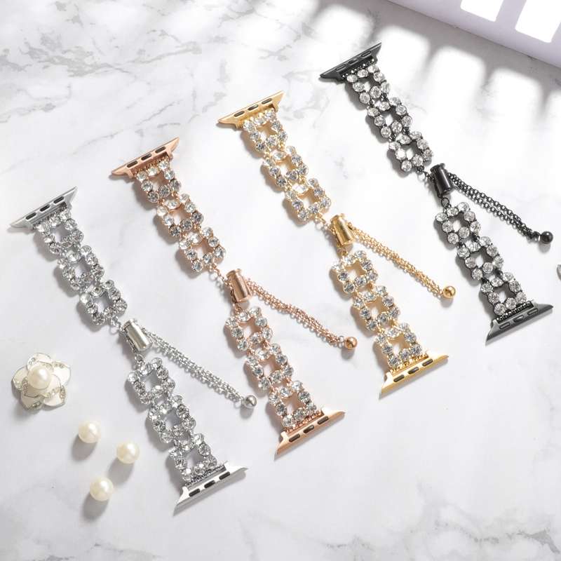 For Apple Watch 38mm Rhinestone Metal Bracelet Watch Band(Black)