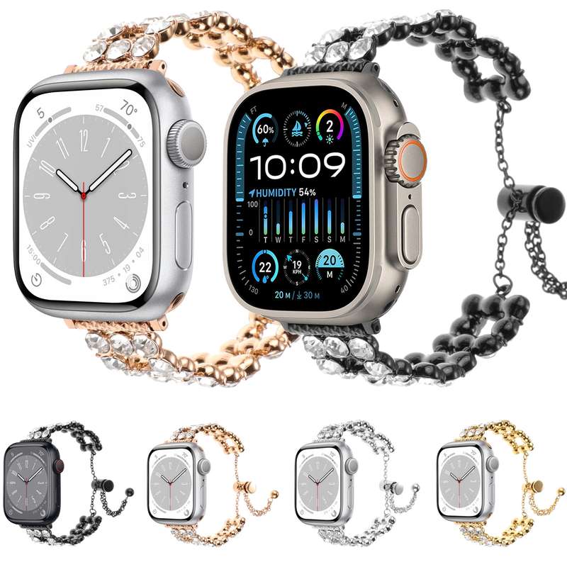 For Apple Watch 38mm Rhinestone Metal Bracelet Watch Band(Black)