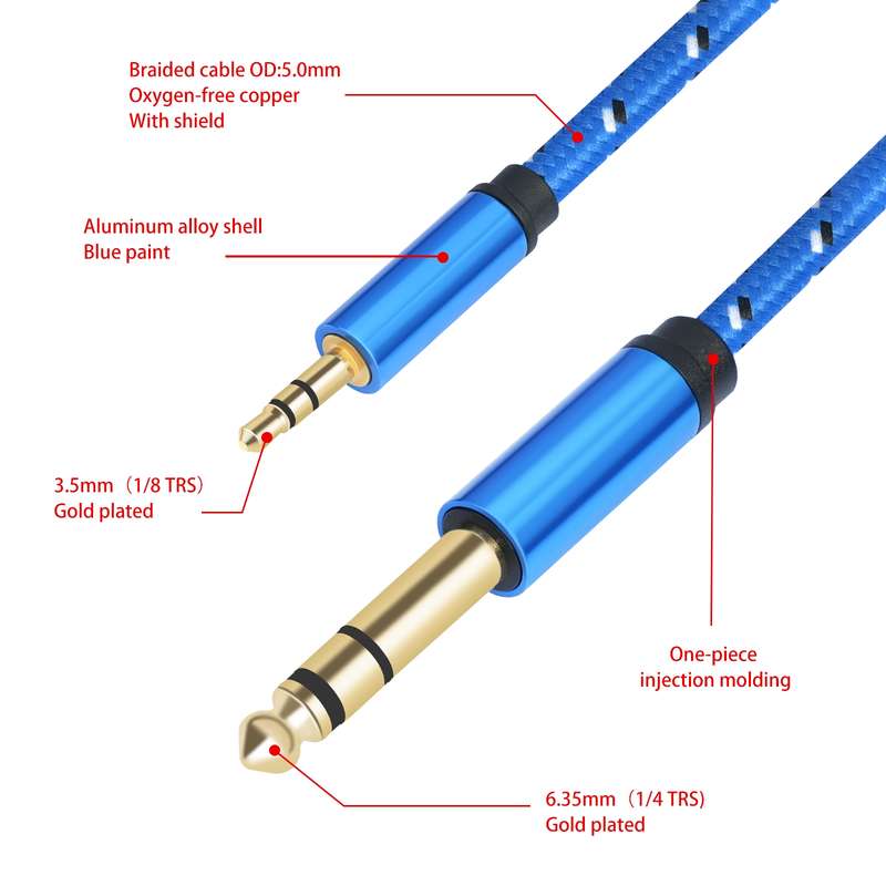 3662-3662BK 3.5mm Male to 6.35mm Male Stereo Amplifier Audio Cable, Length:1m