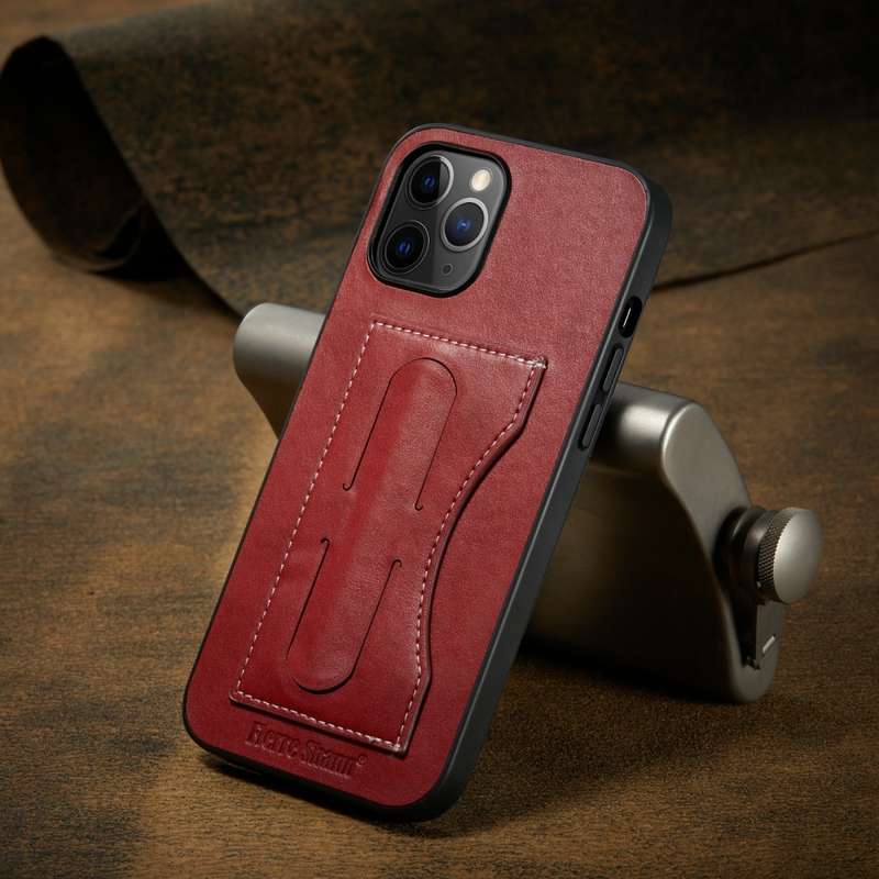 For iPhone 12 mini Fierre Shann Full Coverage Protective Leather Case with Holder & Card Slot(Red)