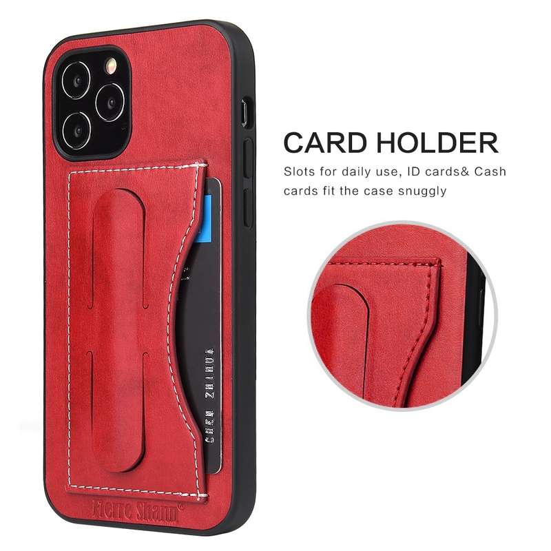 For iPhone 12 mini Fierre Shann Full Coverage Protective Leather Case with Holder & Card Slot(Red)