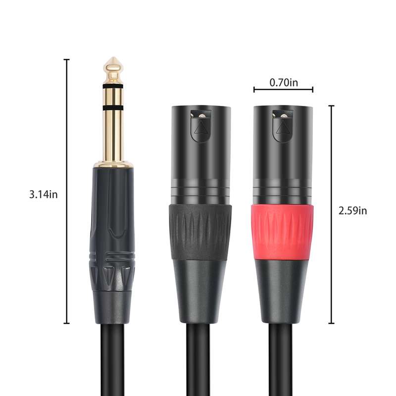 TC145YXK108RE-10 6.35mm 1/4 TRS Male to Dual XLR Male Audio Cable, Length:2m(Black)