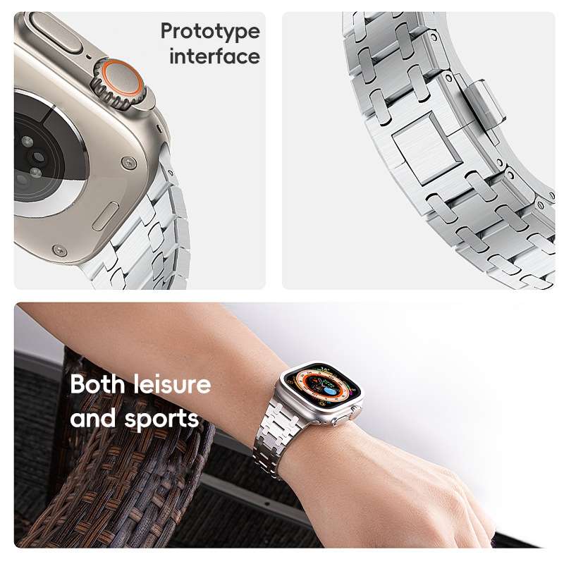 For Apple Watch Ultra 49mm PG94 Dual-link Modified Stainless Steel Watch Band(Black)