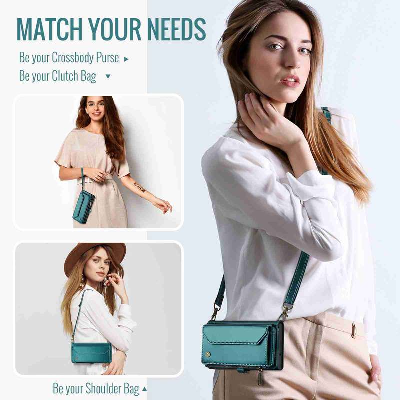 For iPhone 12 CaseMe C36 Card Slots Zipper Wallet RFID Anti-theft Leather Phone Case(Blue-green