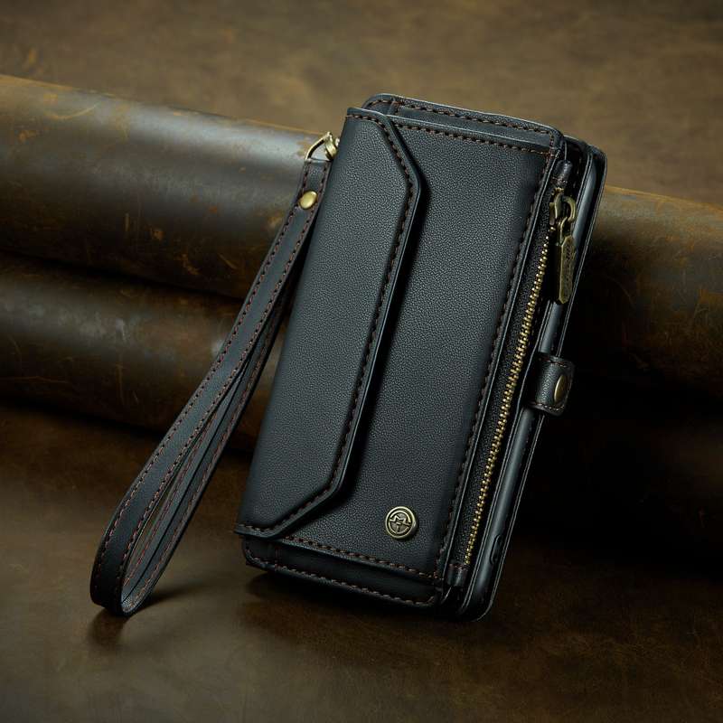 For iPhone 14 CaseMe C36 Card Slots Zipper Wallet RFID Anti-theft Leather Phone Case(Black)