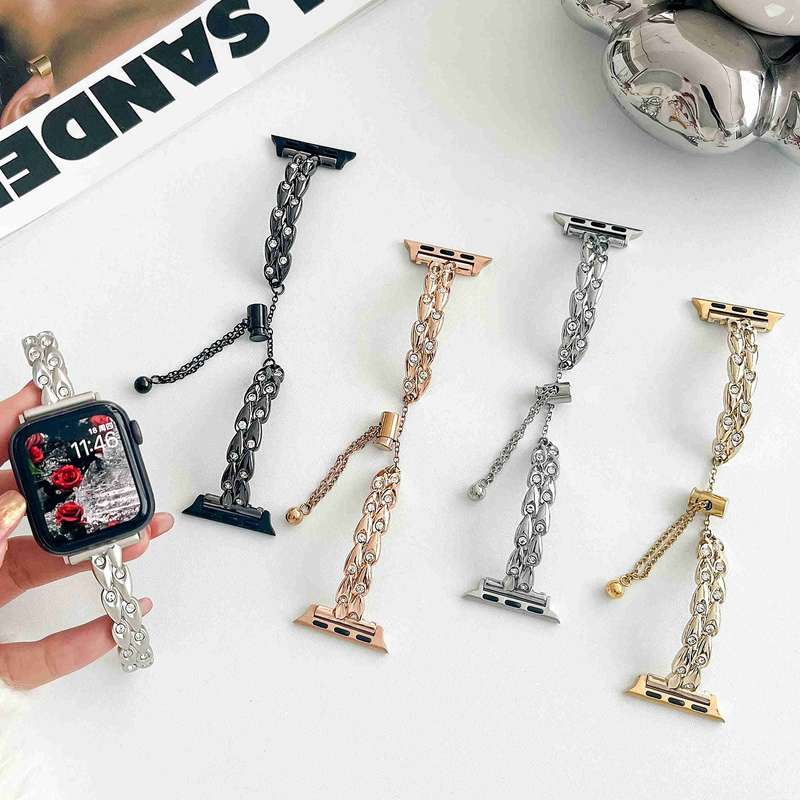 For Apple Watch Series 7 45mm Rhinestone Peacock Metal Bracelet Watch Band(Gold)