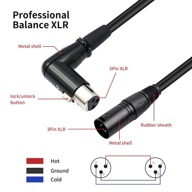 XK041L XLR 3pin Straight Male to Elbow Female Audio Cable, Length:1m(Black)