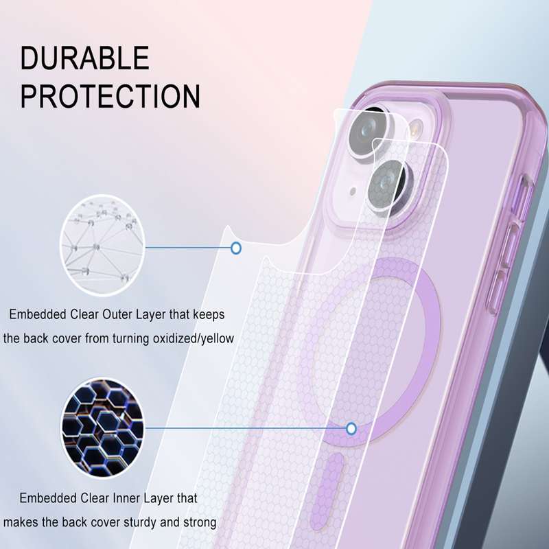 For iPhone 14 Colorful MagSafe Magnetic PC + TPU Phone Case(Light Purple)