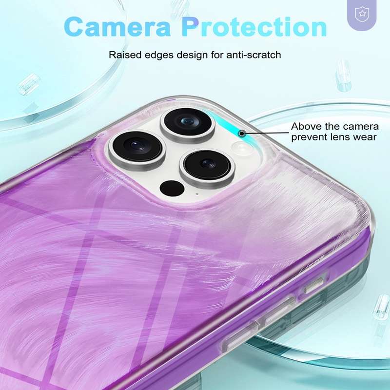 For iPhone 15 Pro IMD Gradient Feather PC + TPU Phone Case(Purple)