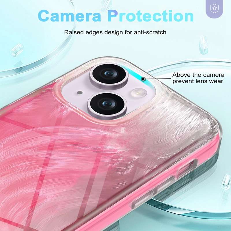 For iPhone 15 IMD Gradient Feather PC + TPU Phone Case(Rose Red)