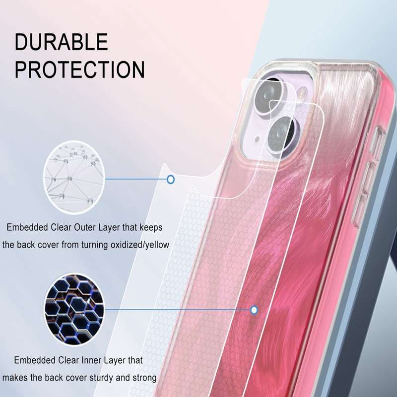 For iPhone 15 IMD Gradient Feather PC + TPU Phone Case(Rose Red)