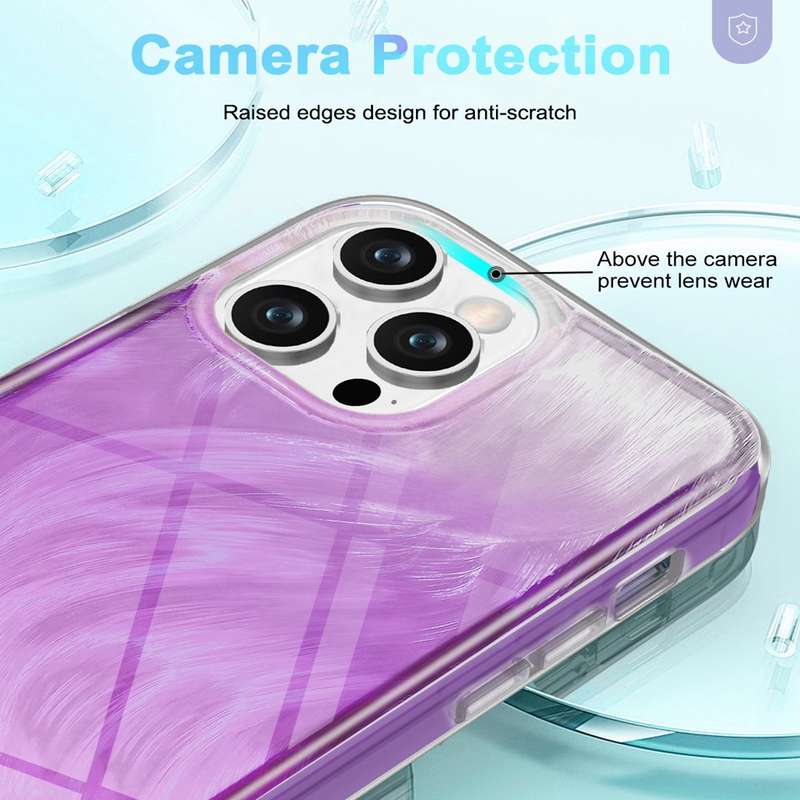 For iPhone 14 Pro IMD Gradient Feather PC + TPU Phone Case(Purple)