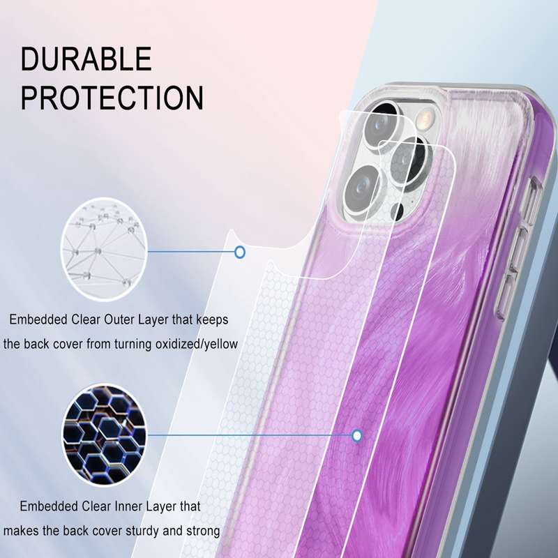 For iPhone 14 Pro IMD Gradient Feather PC + TPU Phone Case(Purple)