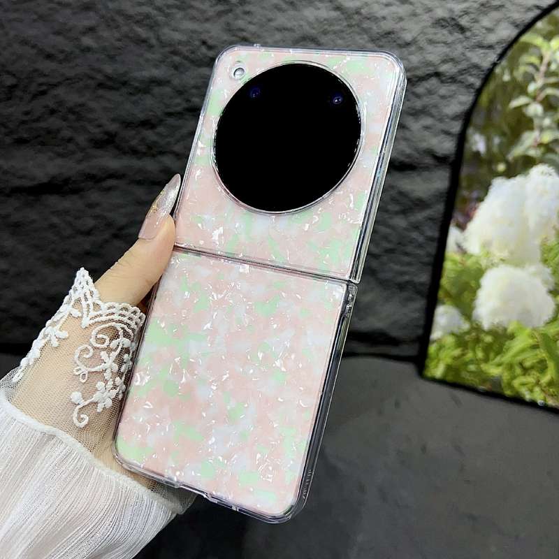 For ZTE nubia Flip Pearlescent Shell Texture Phone Case(Pink Green)