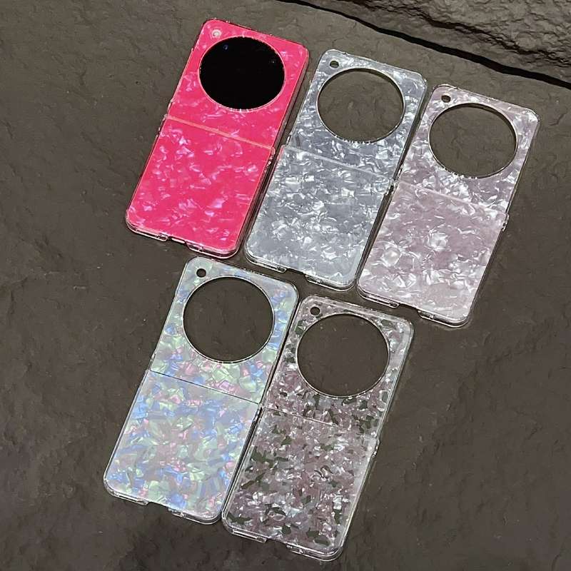 For ZTE nubia Flip Pearlescent Shell Texture Phone Case(Pink Green)