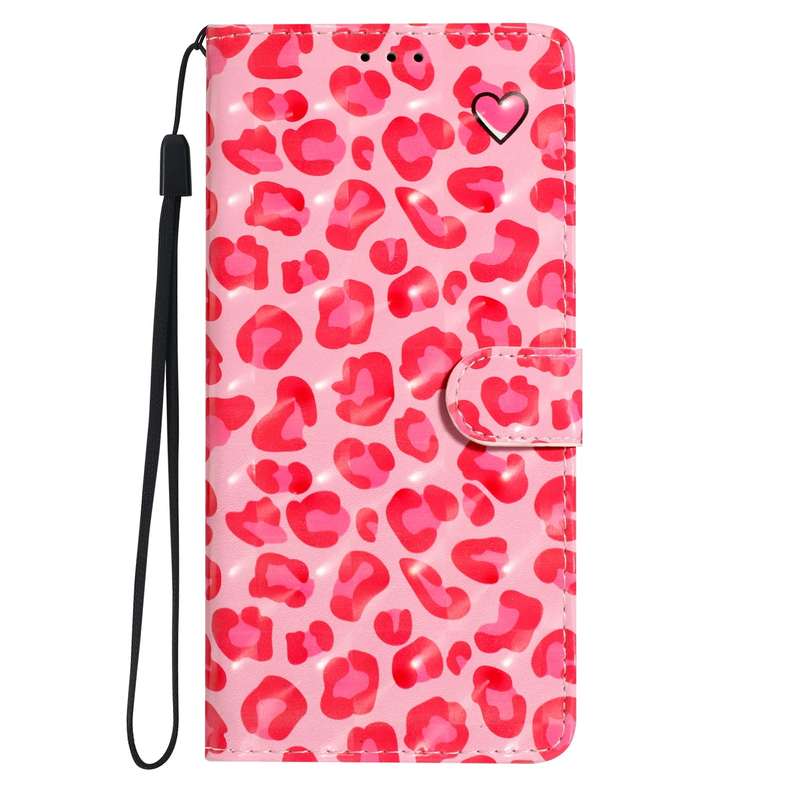 For iPhone 16 3D Pattern Leather Phone Case(Pink Leopard Print)