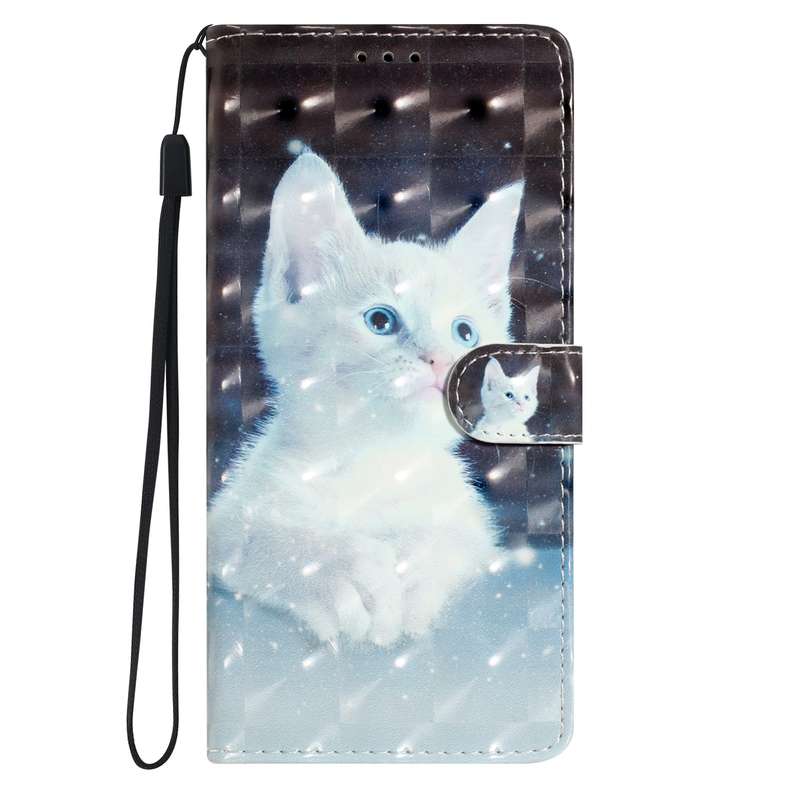 For iPhone 16 3D Pattern Leather Phone Case(White Cat)