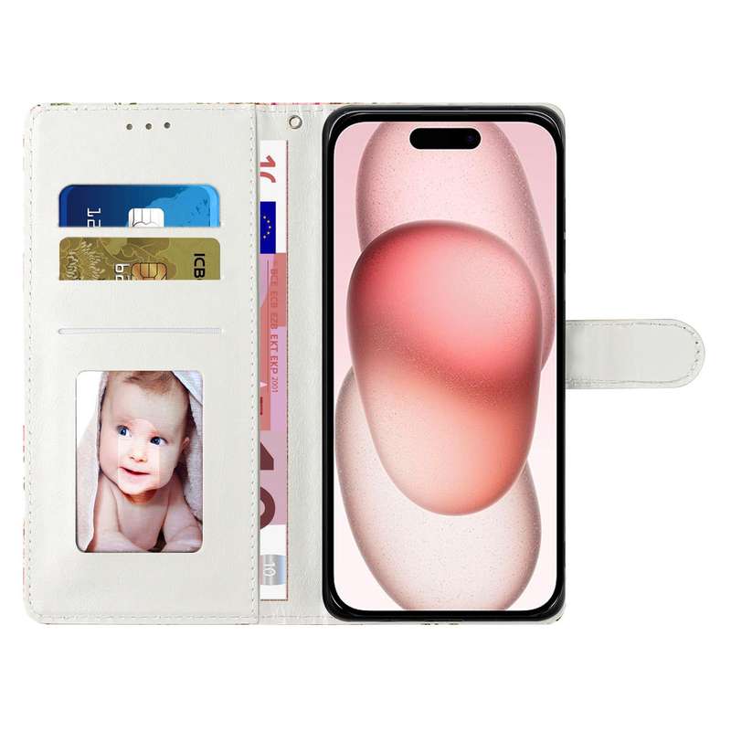 For iPhone 16 3D Pattern Leather Phone Case(White Cat)