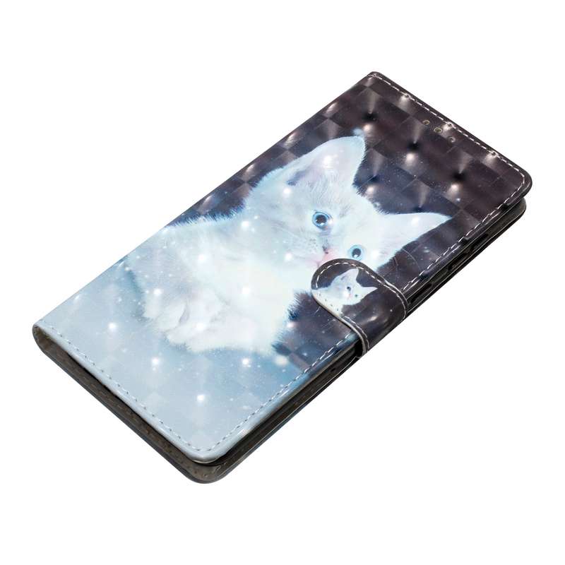 For iPhone 16 3D Pattern Leather Phone Case(White Cat)