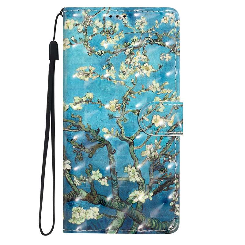 For iPhone 16 Pro 3D Pattern Leather Phone Case(Blue Base Apricot Flower)