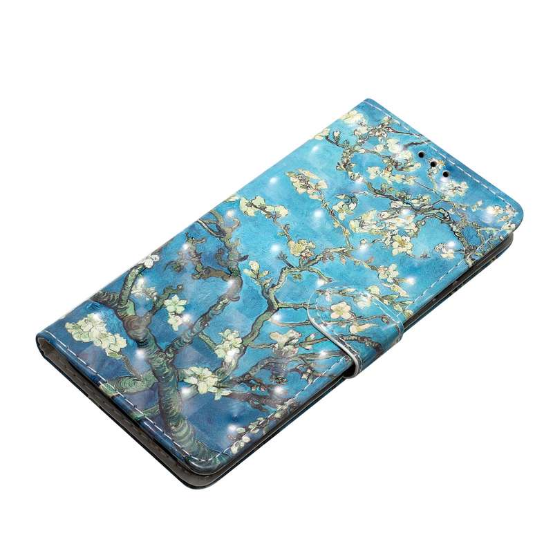 For iPhone 16 Pro 3D Pattern Leather Phone Case(Blue Base Apricot Flower)