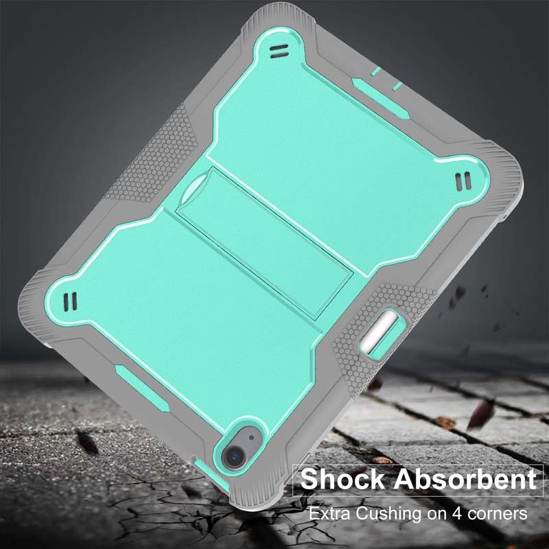 For iPad Air 11 2024 / Air 2022 10.9 Shockproof Silicone Hybrid PC Tablet Case with Holder(Mint