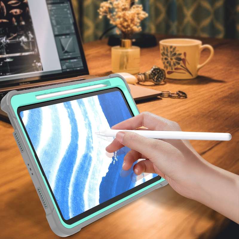 For iPad Air 11 2024 / Air 2022 10.9 Shockproof Silicone Hybrid PC Tablet Case with Holder(Mint